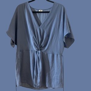 River Island Dusty Blue Twist Front Tie Waist Blouse – V Neck Kimono size L